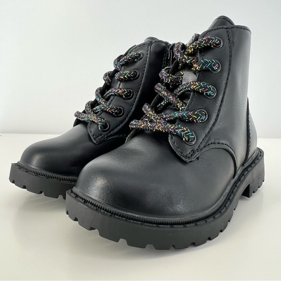 Old Navy Other - Old Navy Faux-Leather Side-Zip Black Boots Toddler Girls XS Black Sparkle Laces